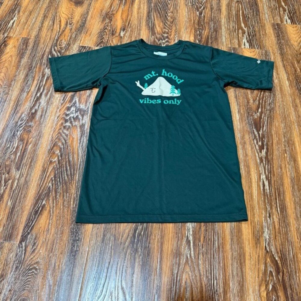 Columbia Kids Short Sleeve Shirt Mt. Hood Graphic Green Boys Girls Size L 14 16